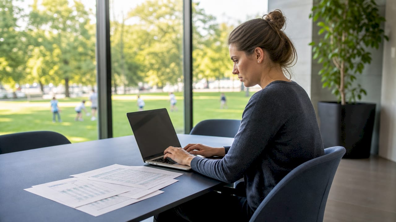 Eine Frau arbeitet im Homeoffice an der SEO-Umstellung auf ihrem Laptop.